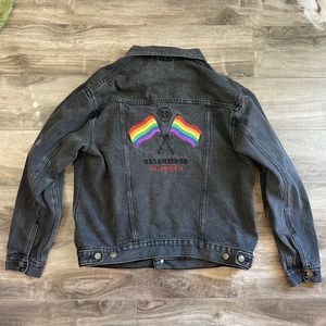 Balenciaga Women's Black Rainbow Flag Embroidered Denim Jacket